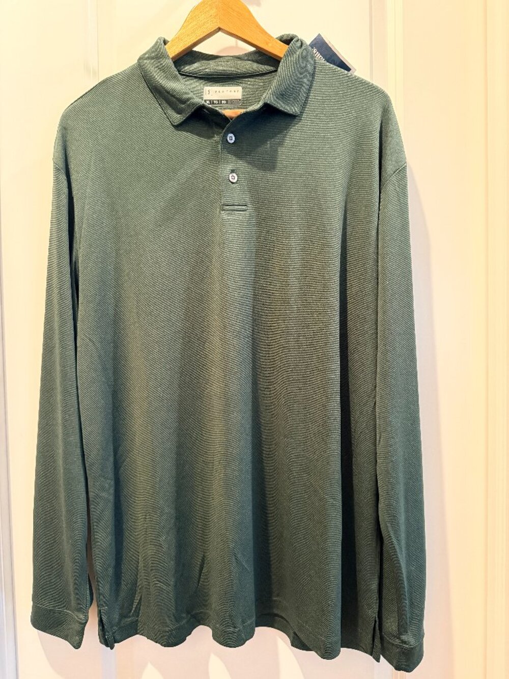 PGA Tour Mens Long Sleeve Polo Shirt Sage Green XL Golf Moisture Wicking